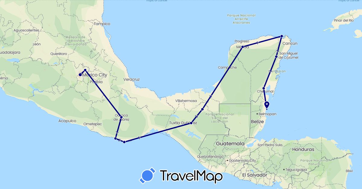 TravelMap itinerary: driving in Belize, Mexico (North America)